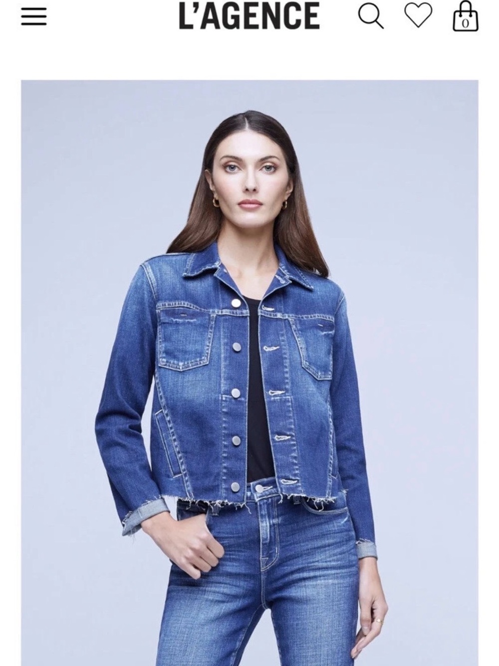 L’AGENCE Janelle Jean Jacket Cropped Raw Hem/Sleeves Denim Sz XS